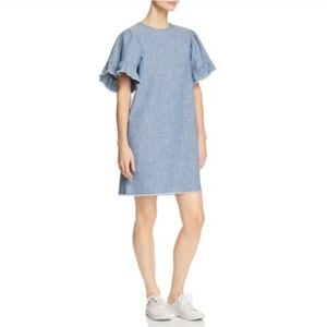 Beach Lunch Lounge Chambray Bell Sleeve Shift Dress